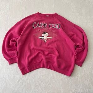 VTG 90s Sz XL Tultex Cape Cod Lighthouse Hot Pink Nautical Preppy Crewneck